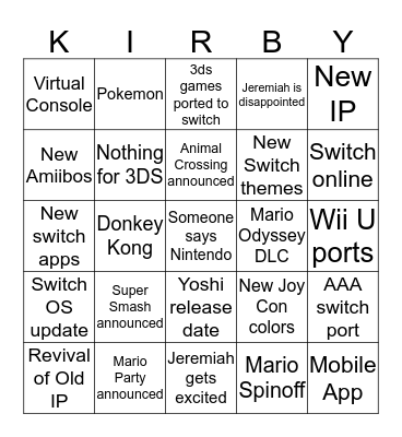 NINTENDO DIRECT 2018 Bingo Card