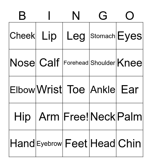 PARTS OF THE BODY Bingo Card