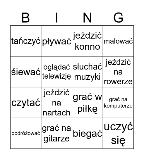 HOBBY Bingo Card