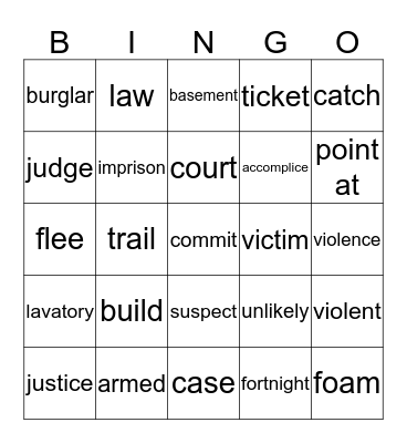 Vocabulary chapter 3 Bingo Card