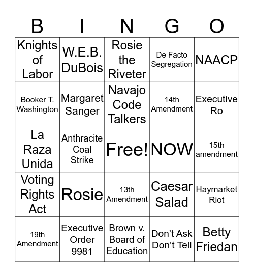 America Bingo Card
