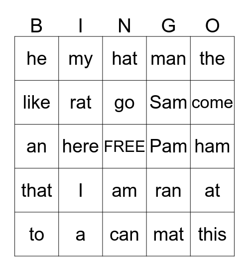 Kindergarten Bingo - Set 1 Bingo Card