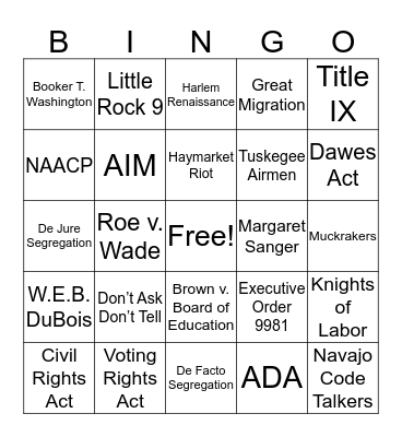 Shinn's Class Bingo Card