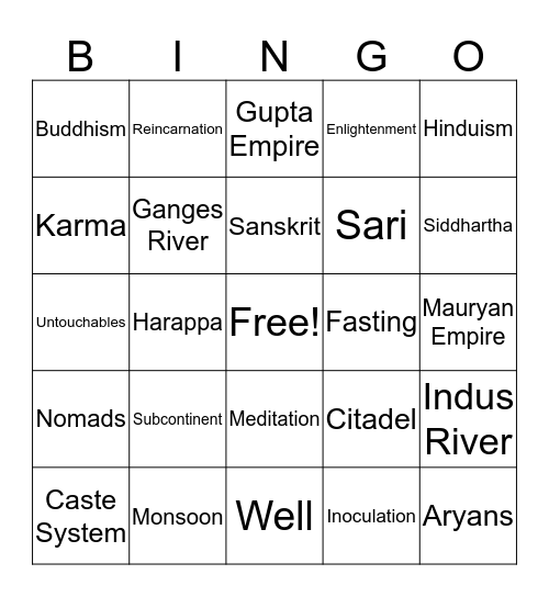 Ancient India Review Bingo Card