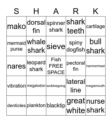 Shark Bingo Card