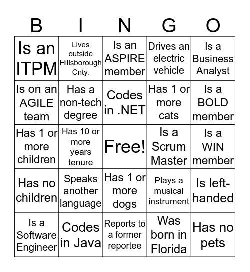 TIF Networking Bingo Card