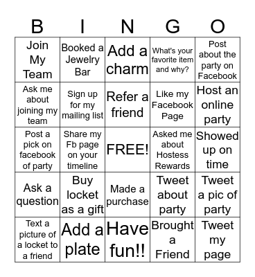 Origami Owl Bingo Card