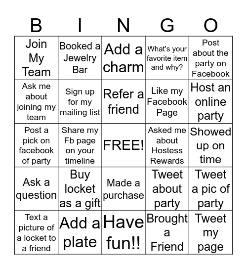 Origami Owl Bingo Card