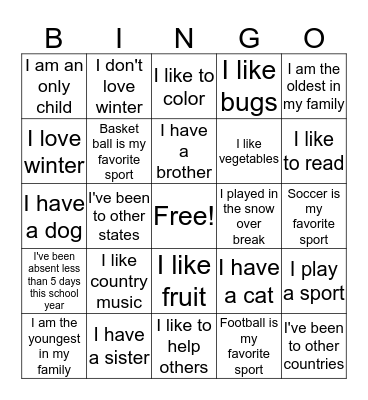 Friendly Bingo Card