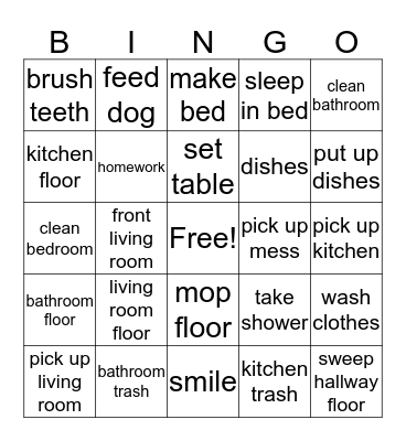 chore bingo Card
