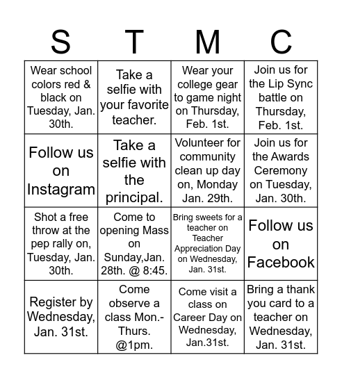 St. Thomas More Catholic Academy  Bingo Card