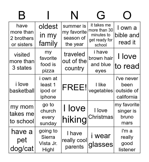 Untitled Bingo Card