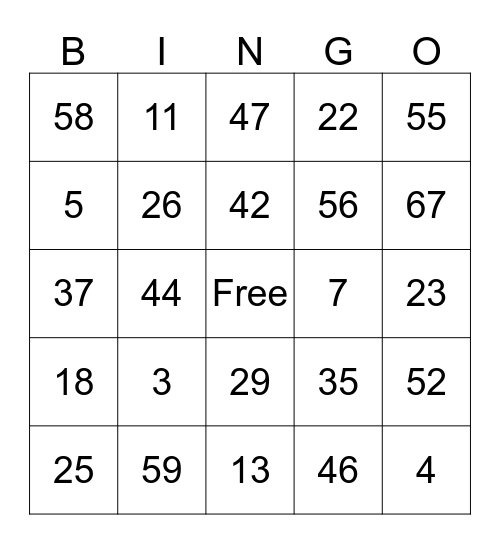 Rowlett Bingo Card