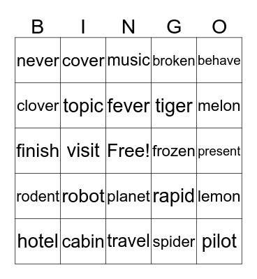 VCV Bingo Card