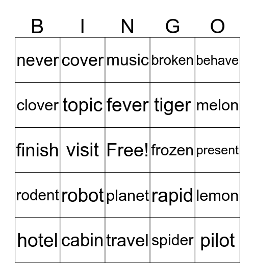 VCV Bingo Card