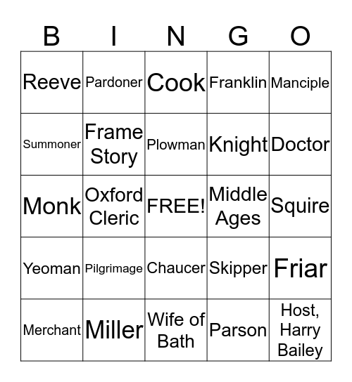 Canterbury Tales Characters Bingo Card