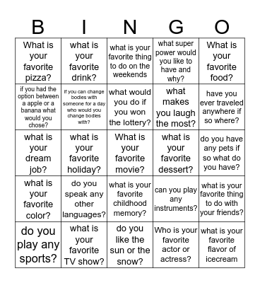 get to know you bingo  Bingo Card