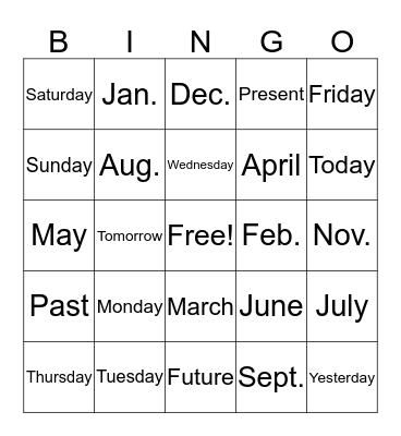 Calendar Signs Bingo Card