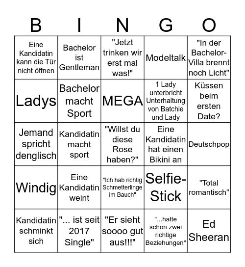 Bachelor Bingo 2018 Folge 1 Bingo Card