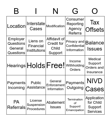 CSCN Scripts Bingo Card