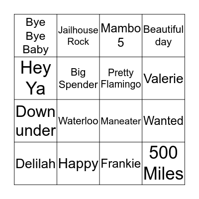 Music Bingo 10 Bingo Card