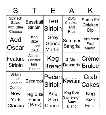 Ultimate Keg Steak (Bingo)  Bingo Card