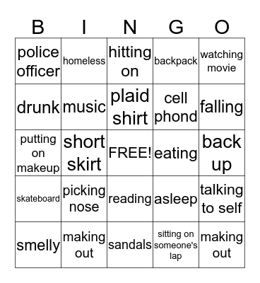 Light Rail Bingo Card