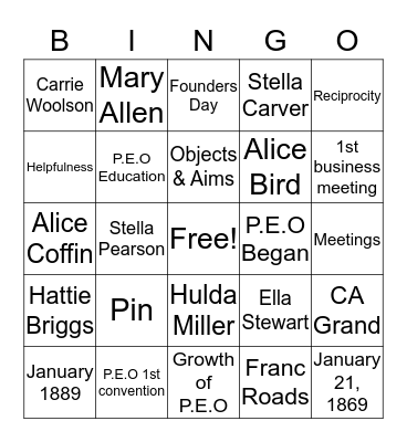 P.E.O HISTORY Bingo Card