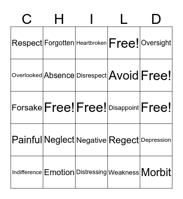 Child Neglact Bingo Card