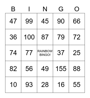 RAINBOW Bingo Card