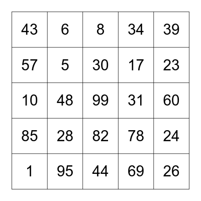 bingo maths Bingo Card