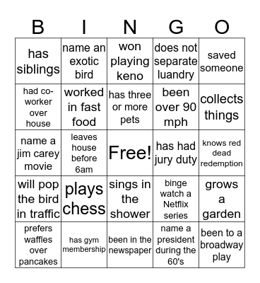 Safety Committee, were #1 Bingo Card