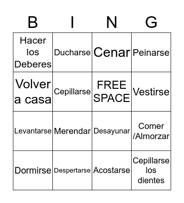 Reflexive Verbs Spanish Bingo Card