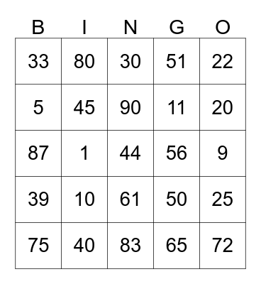 10 more or less Bingo Card