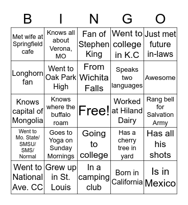 Elders Bingo Card