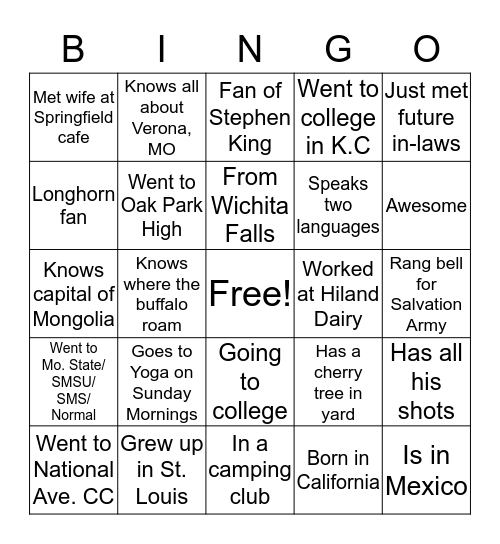 Elders Bingo Card