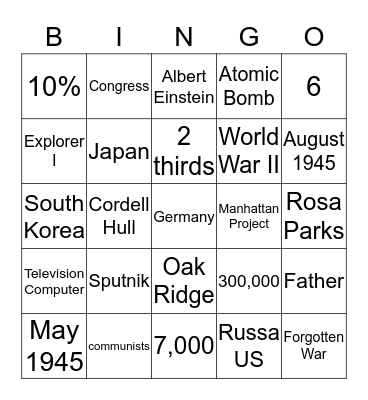 TN History Bingo Card