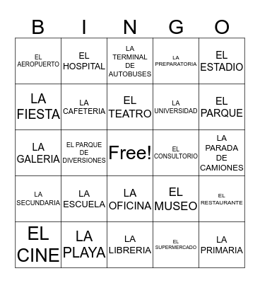 LUGARES PARTE #1 Bingo Card