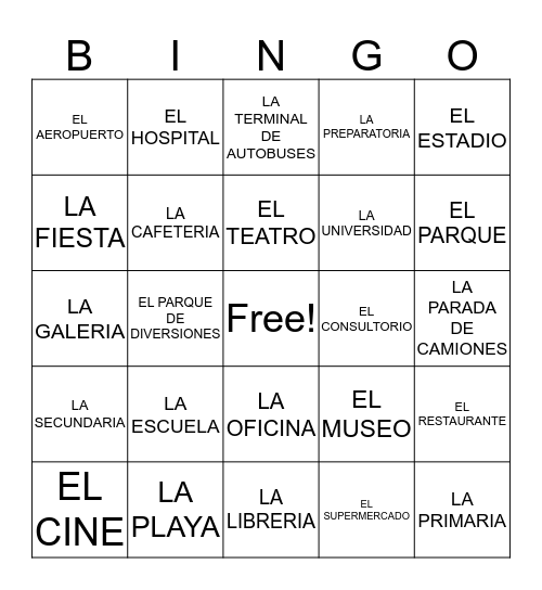 LUGARES PARTE #1 Bingo Card