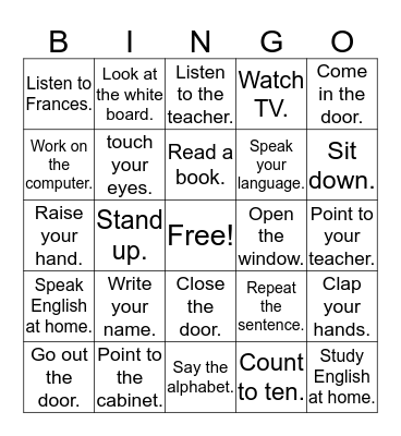 Classroom 2 Bingo Card