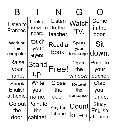 Classroom 2 Bingo Card