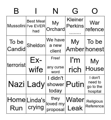 Guy's 70th Bingo Card