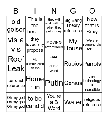 Guy's 70th Bingo Card