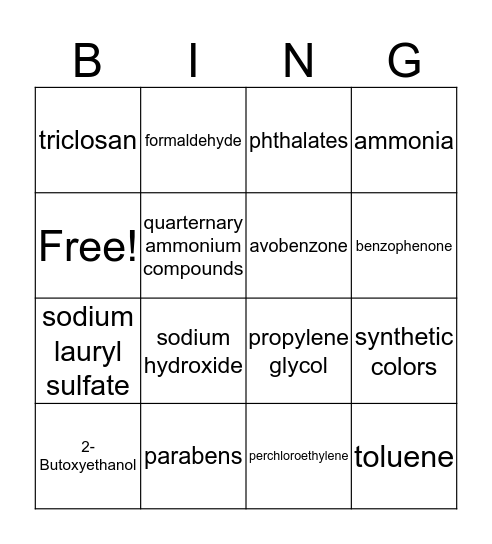 Toxic Chemical Bingo Card