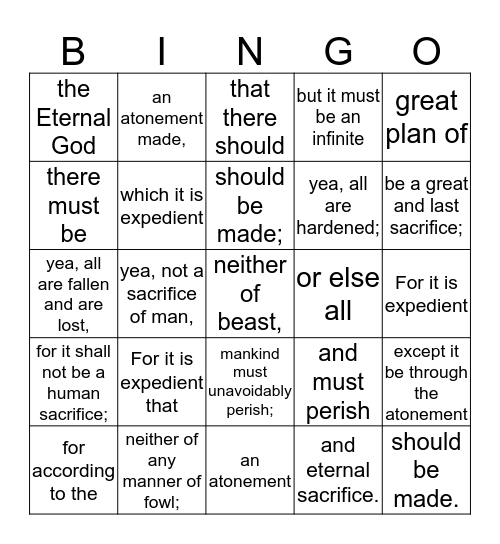 Alma 34:9-10 Bingo Card