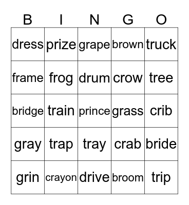 R Blends Bingo Card
