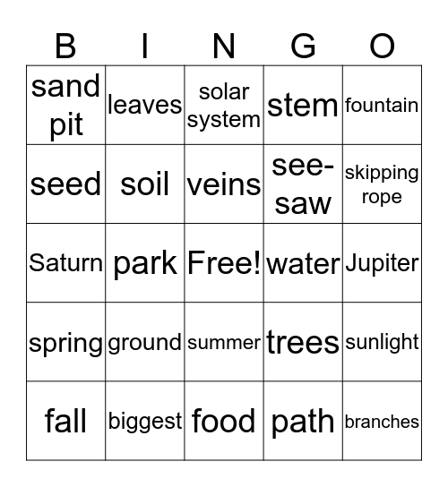 K 8B Vocab Bingo Card
