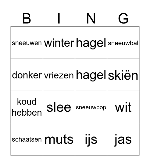 winter Bingo Card