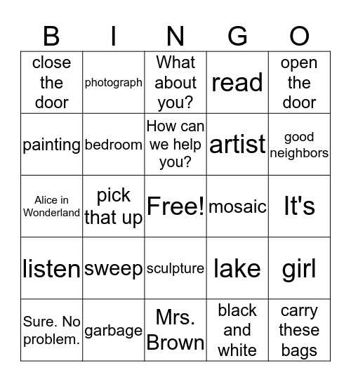 Chapter 6 Lesson 3 & 4 Bingo Card