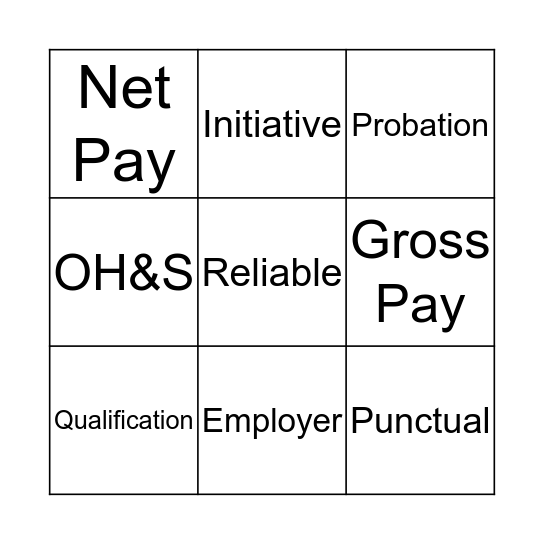 Employment Bingo Card
